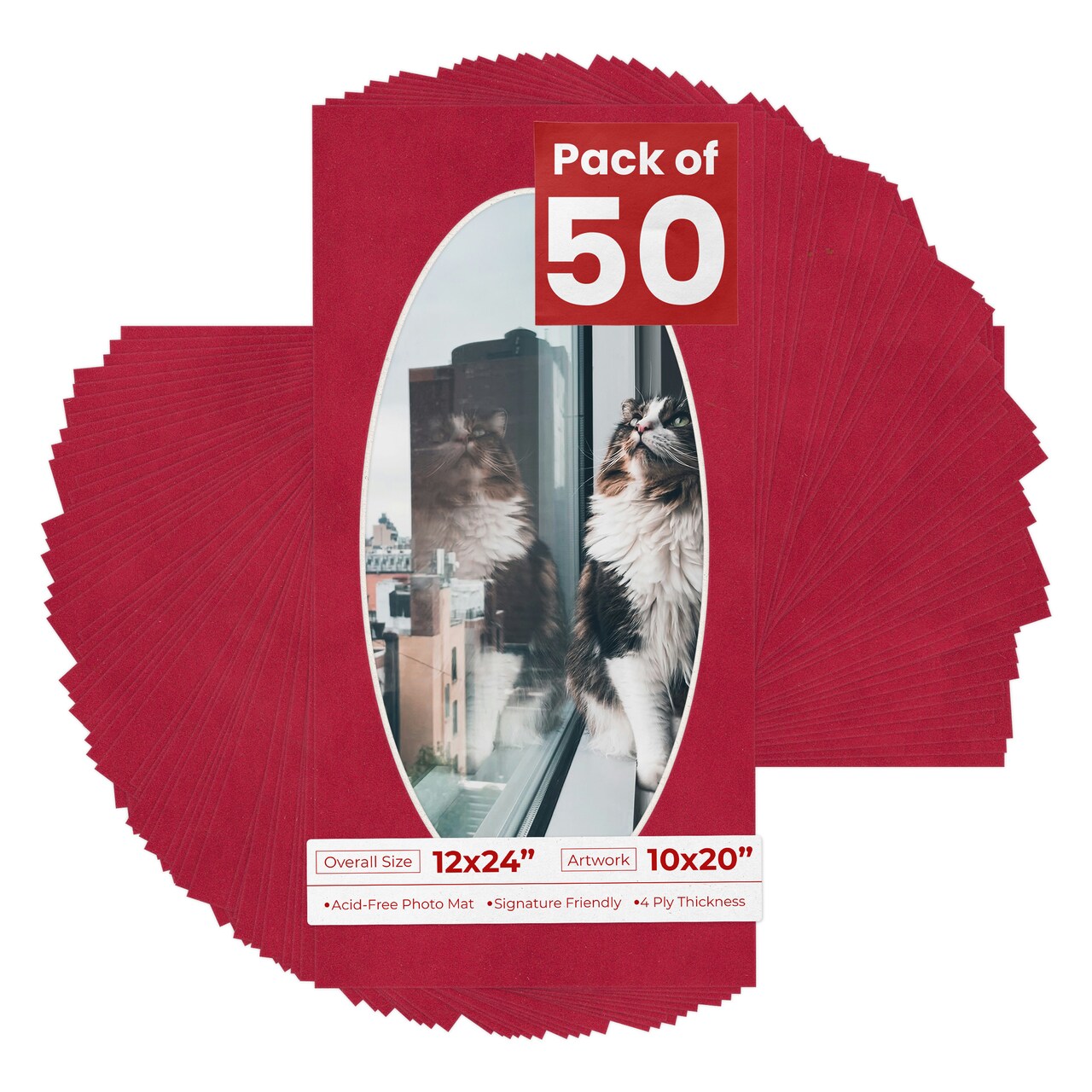 Red Suede Mat Board for 12x24 Frames - Oval Opening for 10x20 Photos